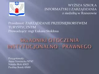 sk adniki otoczenia instytucjonalno prawnego
