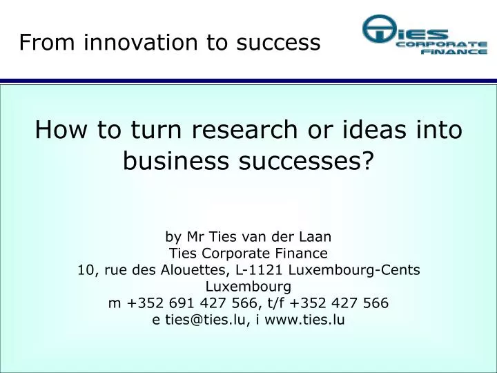 from innovation to success