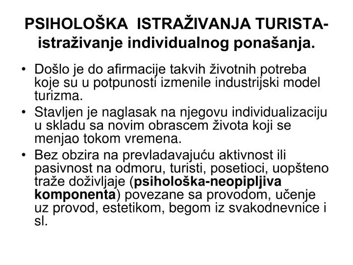 psiholo ka istra ivanja turista istra ivanje individualnog pona anja