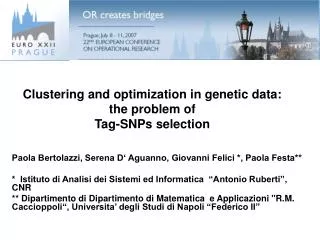 Clustering and optimization in genetic data: the problem of Tag-SNPs selection