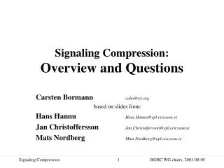 Signaling Compression: Overview and Questions