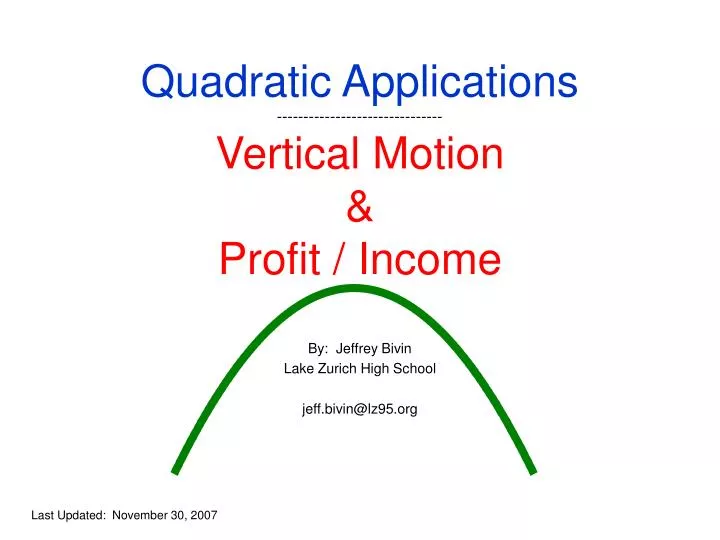quadratic applications vertical motion profit income