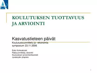 koulutuksen tuottavuus ja arviointi