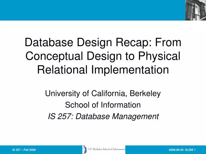 database design recap from conceptual design to physical relational implementation