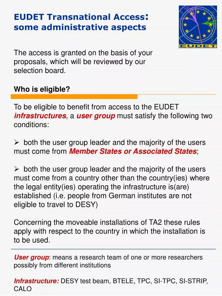 eudet transnational access some administrative aspects