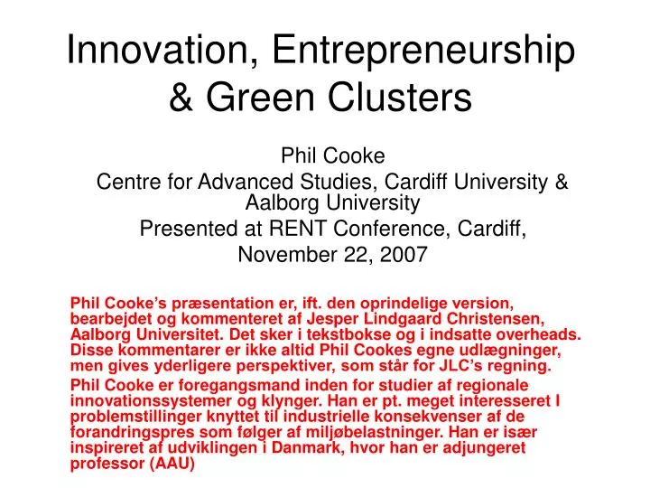 innovation entrepreneurship green clusters