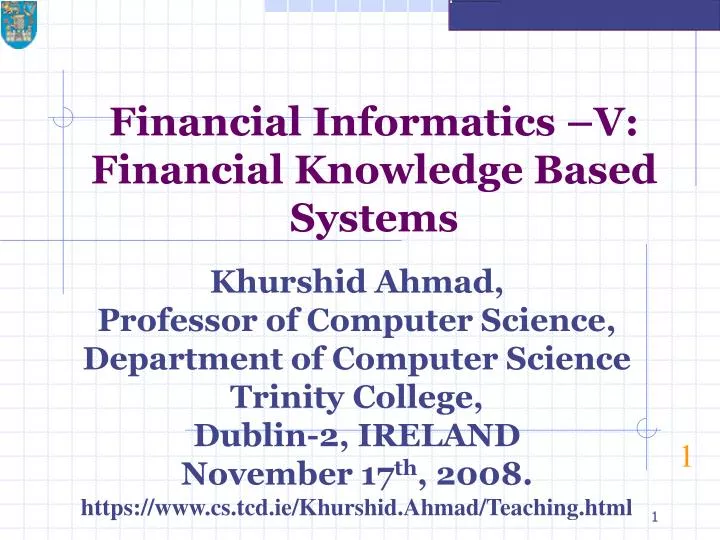 financial informatics v financial knowledge based systems