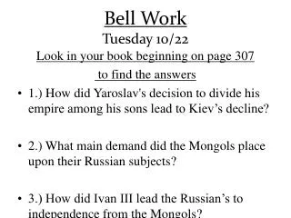 Bell Work Tuesday 10/22