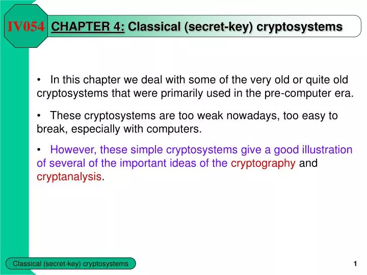 chapter 4 classical secret key cryptosystems