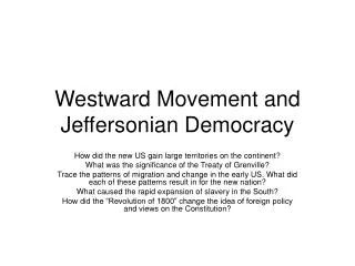 Westward Movement and Jeffersonian Democracy