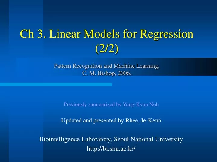 ch 3 linear models for regression 2 2 pattern recognition and machine learning c m bishop 2006
