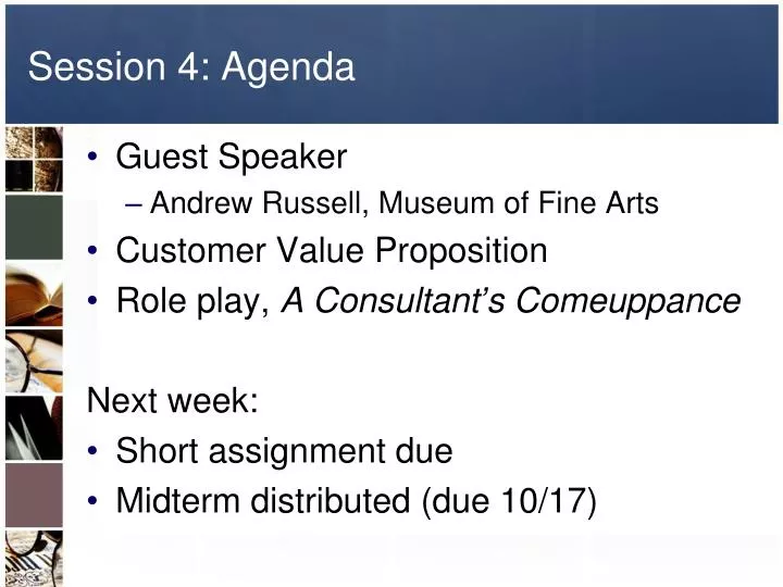session 4 agenda