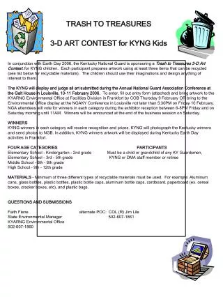 TRASH TO TREASURES 3-D ART CONTEST for KYNG Kids