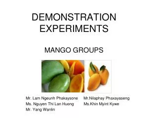DEMONSTRATION EXPERIMENTS MANGO GROUPS