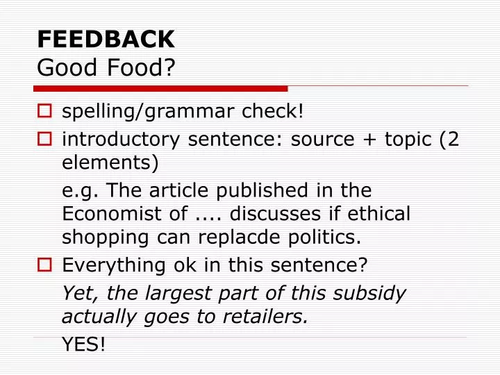 feedback good food