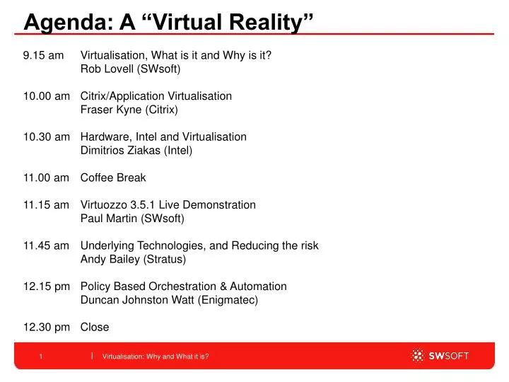 agenda a virtual reality