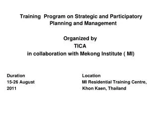 Training Program on Strategic and Participatory Planning and Management Organized by TICA