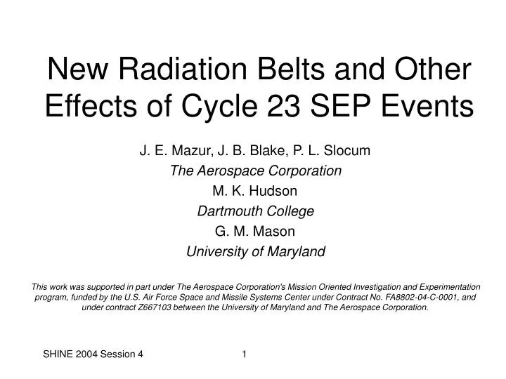 new radiation belts and other effects of cycle 23 sep events