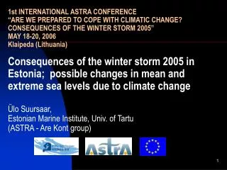 Structure of the presentation: Gudrun (winter storm 2005) meteorology Gudrun sea level