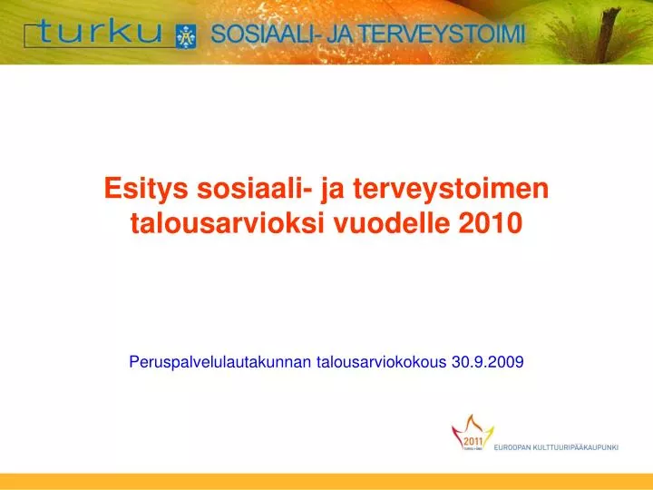 esitys sosiaali ja terveystoimen talousarvioksi vuodelle 2010