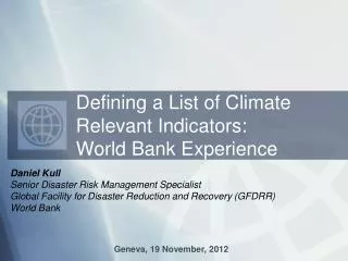 Daniel Kull Senior Disaster Risk Management Specialist
