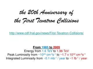 the 20th Anniversary of the First Tevatron Collisions