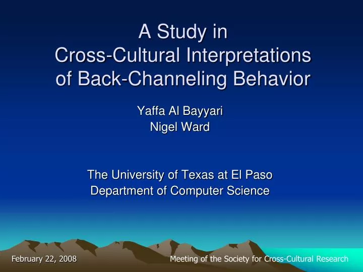a study in cross cultural interpretations of back channeling behavior