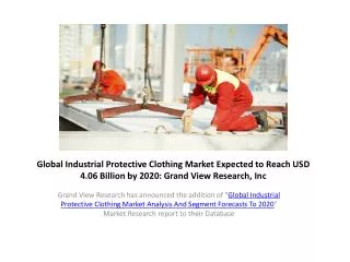Industrial Protective Clothing Market Trends,Forecast to 202