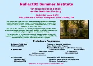 NuFact02 Summer Institute