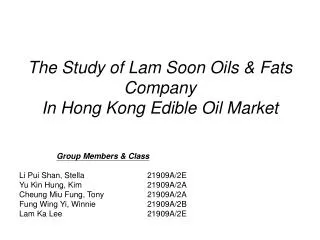 The Study of Lam Soon Oils &amp; Fats Company In Hong Kong Edible Oil Market