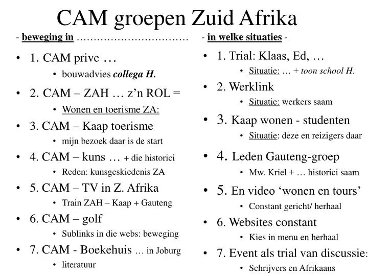 cam groepen zuid afrika beweging in in welke situaties