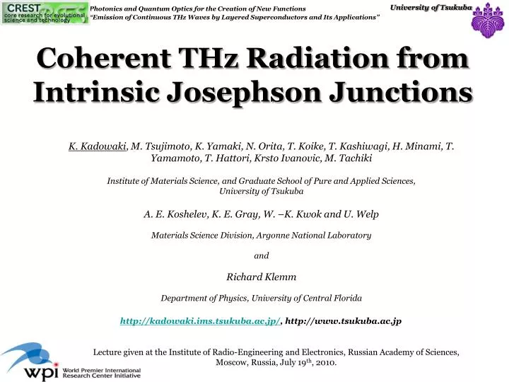 coherent thz radiation from intrinsic josephson junctions