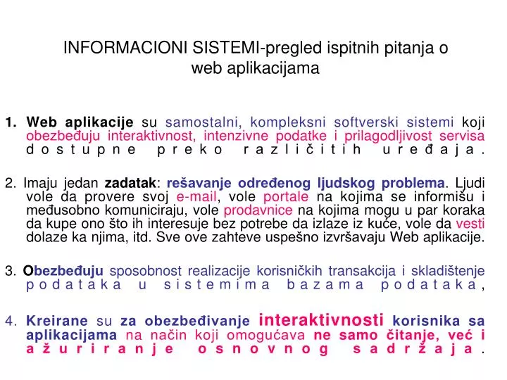 informacioni sistemi pregled ispitnih pitanja o web aplikacijama