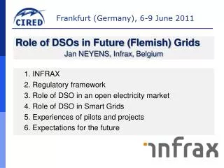 1. INFRAX 2. Regulatory framework 3. Role of DSO in an open electricity market