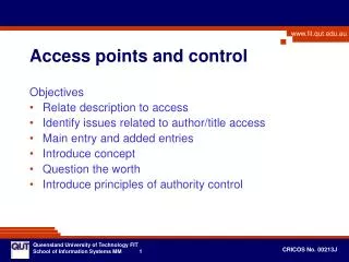 Access points and control
