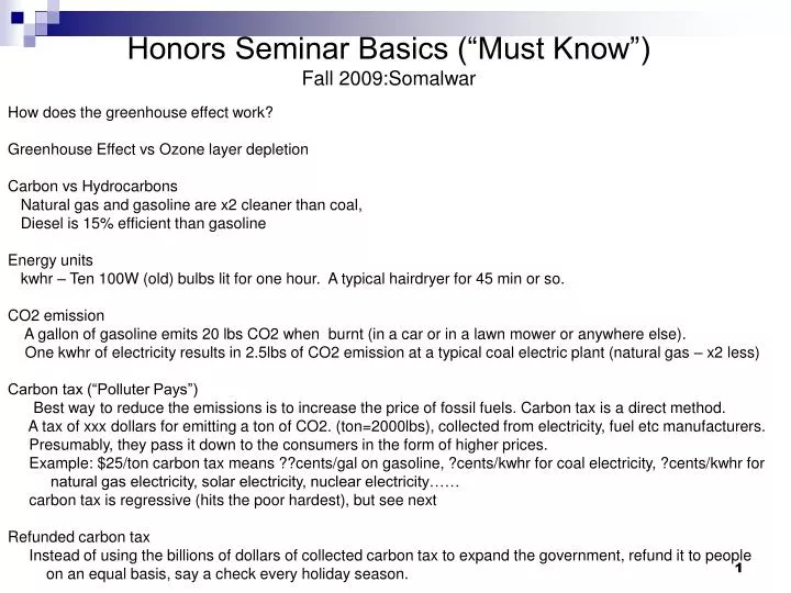 honors seminar basics must know fall 2009 somalwar