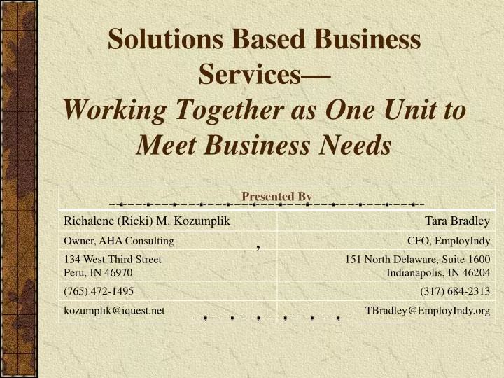 solutions based business services working together as one unit to meet business needs