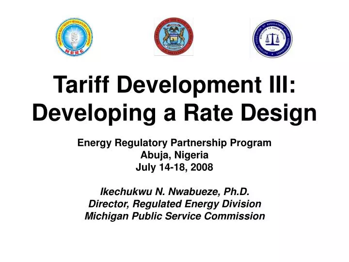 tariff development iii developing a rate design