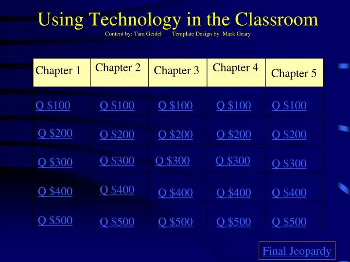 using technology in the classroom content by tara geidel template design by mark geary