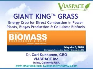 Dr . Carl Kukkonen, CEO VIASPACE Inc. Irvine, California USA