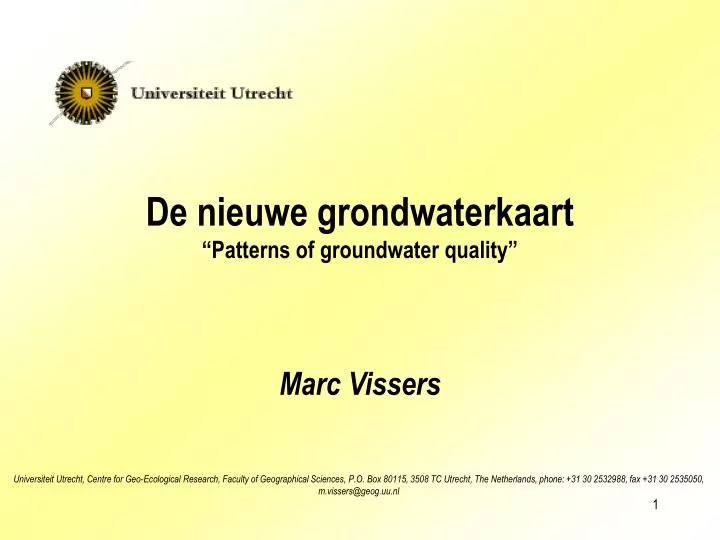 de nieuwe grondwaterkaart patterns of groundwater quality