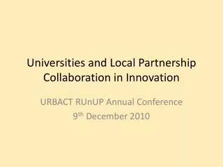 Universities and Local Partnership Collaboration in Innovation