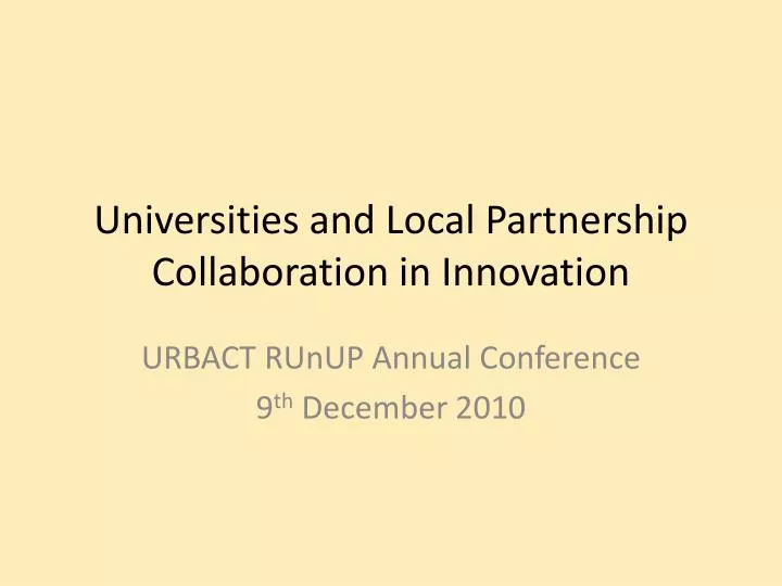 universities and local partnership collaboration in innovation