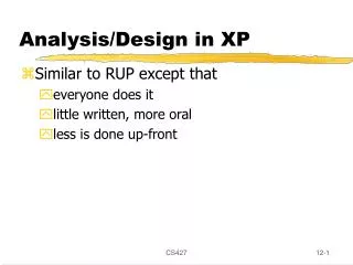 Analysis/Design in XP