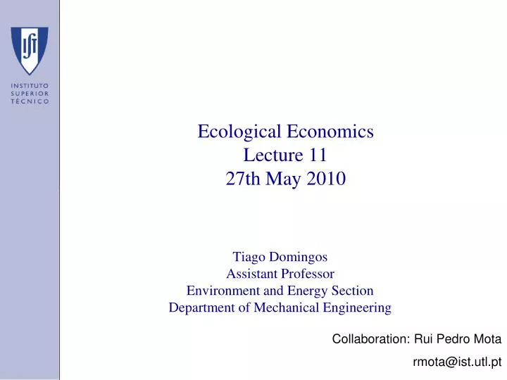 ecological economics lecture 11 27th may 2010