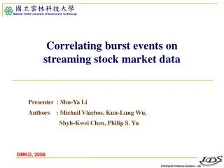 Correlating burst events on streaming stock market data