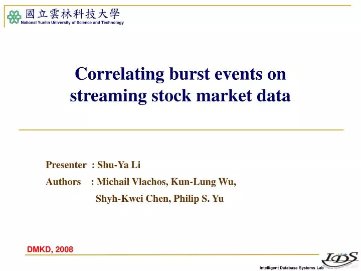 correlating burst events on streaming stock market data