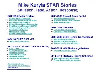 Mike Kuryla STAR Stories (Situation, Task, Action, Response)