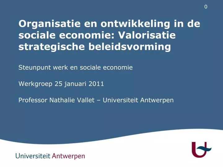 organisatie en ontwikkeling in de sociale economie valorisatie strategische beleidsvorming