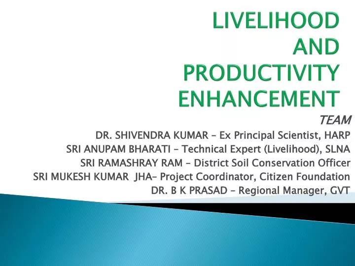 livelihood and productivity enhancement